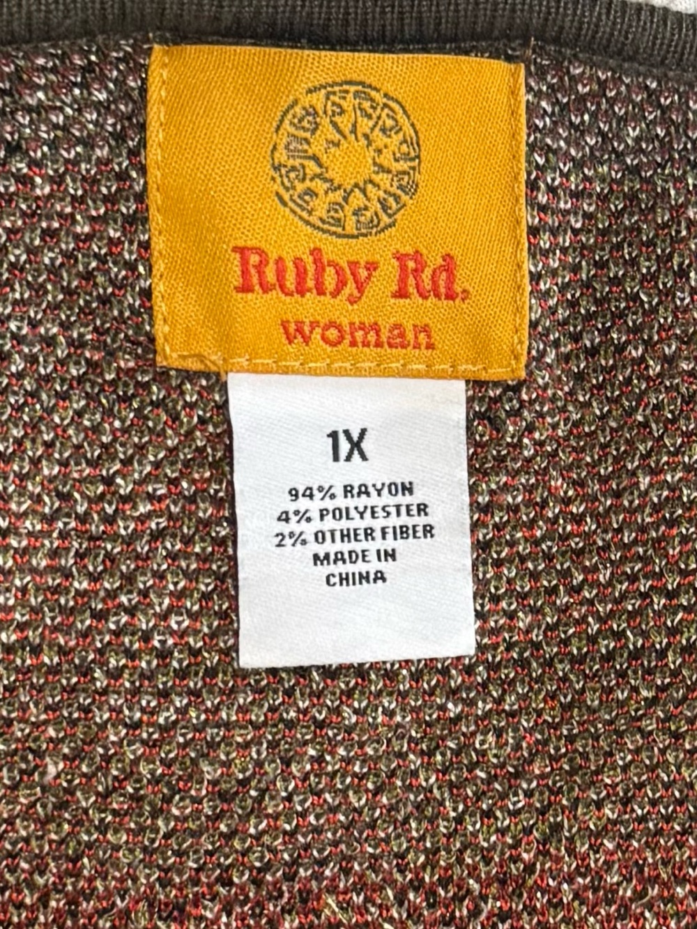Ruby Rd. Red Multi-Pattern Fringe Tunic Plus Size - Picture 4 of 4